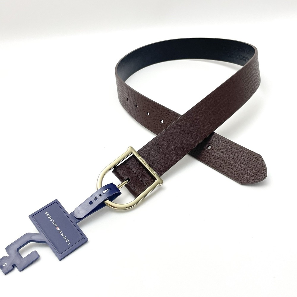 NEW Tommy Hilfiger Women's Allover Logo Belt Size Small S Brown Gold Buckle NWT